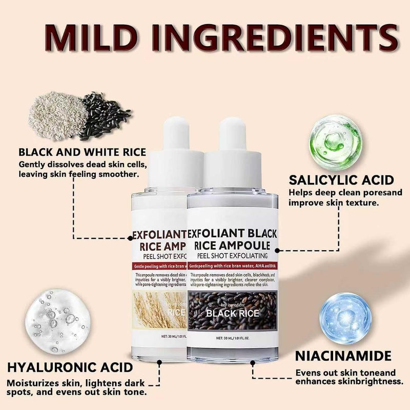 Loobexery 2PCS Rice Exfoliating Ampoule Set, Black & White Rice Peel Shot Glow Rice Ampoule Duo, Gentle Peel + Pore Minimizing & Deep Hydration for All Skin Types - Image 3